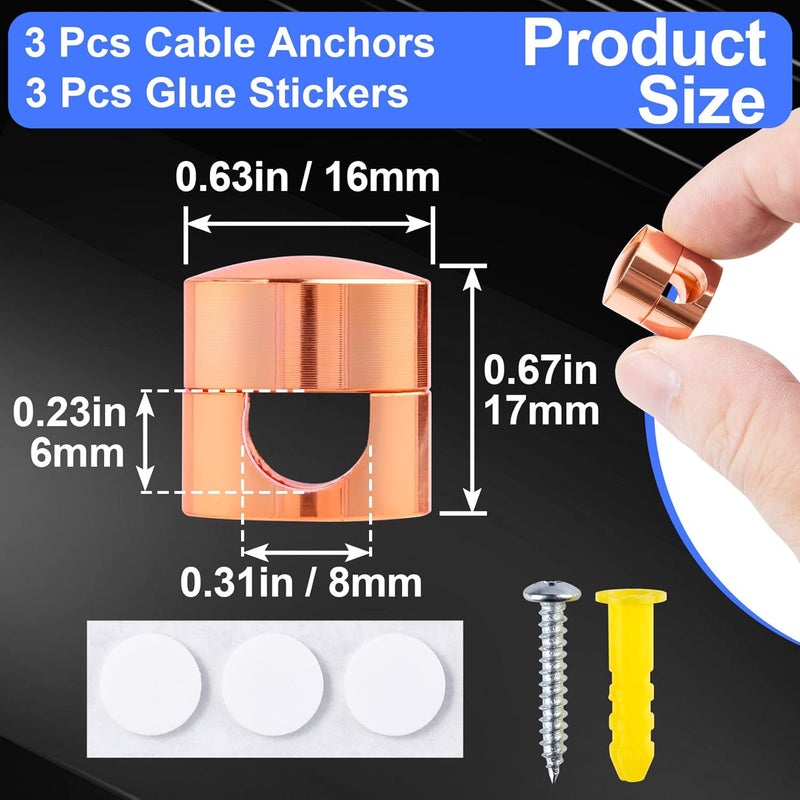 SmallCat 3 Sets Charger Holders for Cords, Rose Gold Color Adjustable Cable Anchor Holders, Adhesive Metal Cord Clips, Cable Management Wire Organizers for Desk, Office, Nightstand - Image 2